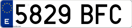 Ejemplo de matrícula de coche ordinaria 5829 BFC