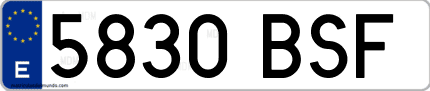 Ejemplo de matrícula de coche ordinaria 5830 BSF