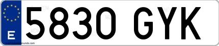 Ejemplo de matrícula española 5830 GYK