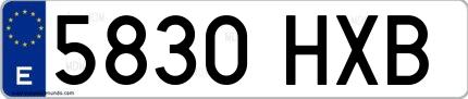 Ejemplo de matrícula española 5830 HXB
