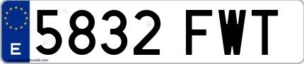 Ejemplo de matrícula española 5832 FWT