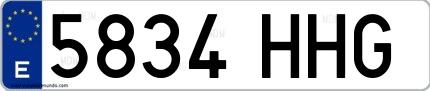 Ejemplo de matrícula española 5834 HHG