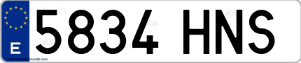 Ejemplo de matrícula de coche ordinaria 5834 HNS