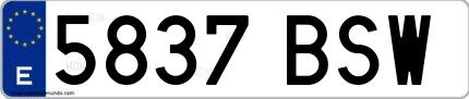Ejemplo de matrícula española 5837 BSW