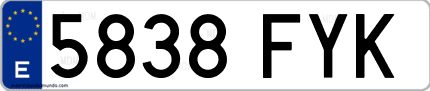 Ejemplo de matrícula de coche ordinaria 5838 FYK