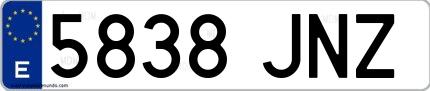 Ejemplo de matrícula española 5838 JNZ