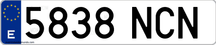Ejemplo de matrícula de coche ordinaria 5838 NCN