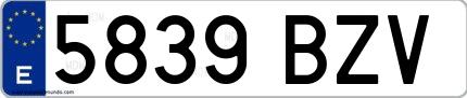 Ejemplo de matrícula española 5839 BZV