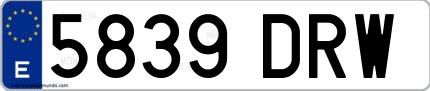 Ejemplo de matrícula española 5839 DRW