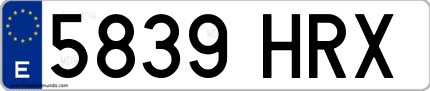 Ejemplo de matrícula de coche ordinaria 5839 HRX