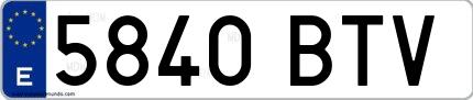 Ejemplo de matrícula española 5840 BTV