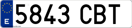 Ejemplo de matrícula de coche ordinaria 5843 CBT