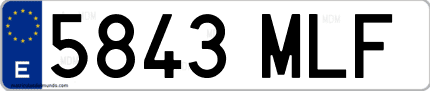 Ejemplo de matrícula de coche ordinaria 5843 MLF