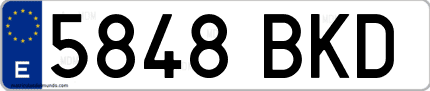 Ejemplo de matrícula de coche ordinaria 5848 BKD
