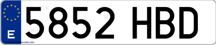 Ejemplo de matrícula de coche ordinaria 5852 HBD
