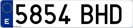 Ejemplo de matrícula de coche ordinaria 5854 BHD