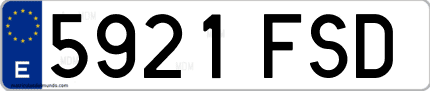 Ejemplo de matrícula de coche ordinaria 5921 FSD