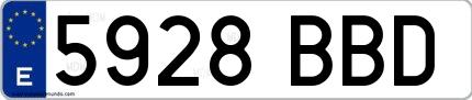Ejemplo de matrícula española 5928 BBD