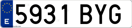 Ejemplo de matrícula de coche ordinaria 5931 BYG