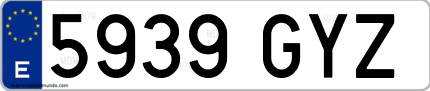 Ejemplo de matrícula de coche ordinaria 5939 GYZ