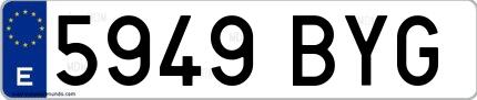 Ejemplo de matrícula española 5949 BYG