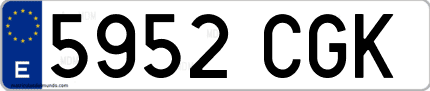 Ejemplo de matrícula de coche ordinaria 5952 CGK