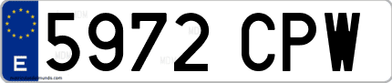 Ejemplo de matrícula de coche ordinaria 5972 CPW