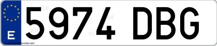 Ejemplo de matrícula española 5974 DBG