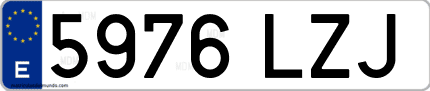 Ejemplo de matrícula de coche ordinaria 5976 LZJ