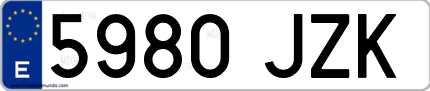Ejemplo de matrícula de coche ordinaria 5980 JZK