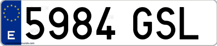 Ejemplo de matrícula de coche ordinaria 5984 GSL