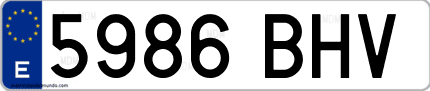 Ejemplo de matrícula de coche ordinaria 5986 BHV