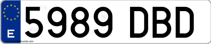 Ejemplo de matrícula de coche ordinaria 5989 DBD
