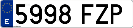 Ejemplo de matrícula de coche ordinaria 5998 FZP