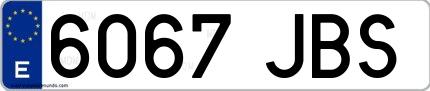 Ejemplo de matrícula española 6067 JBS