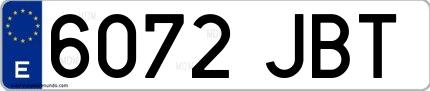 Ejemplo de matrícula española 6072 JBT
