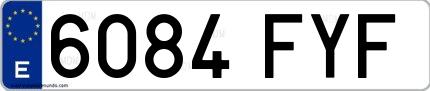 Ejemplo de matrícula española 6084 FYF