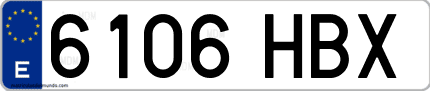 Ejemplo de matrícula de coche ordinaria 6106 HBX
