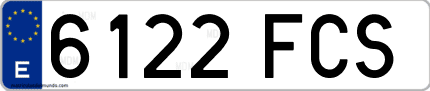 Ejemplo de matrícula de coche ordinaria 6122 FCS