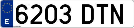 Ejemplo de matrícula de coche ordinaria 6203 DTN