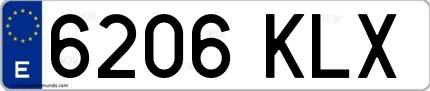 Ejemplo de matrícula española 6206 KLX
