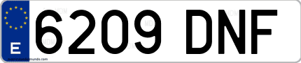 Ejemplo de matrícula de coche ordinaria 6209 DNF