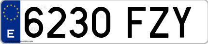 Ejemplo de matrícula de coche ordinaria 6230 FZY