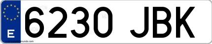 Ejemplo de matrícula española 6230 JBK
