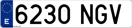Ejemplo de matrícula de coche ordinaria 6230 NGV