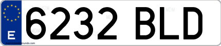 Ejemplo de matrícula de coche ordinaria 6232 BLD