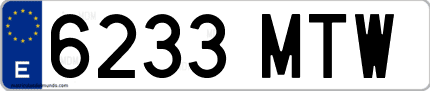 Ejemplo de matrícula de coche ordinaria 6233 MTW