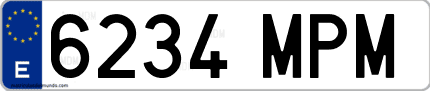 Ejemplo de matrícula de coche ordinaria 6234 MPM