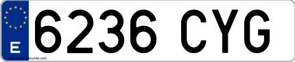 Ejemplo de matrícula española 6236 CYG