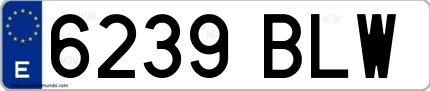 Ejemplo de matrícula española 6239 BLW
